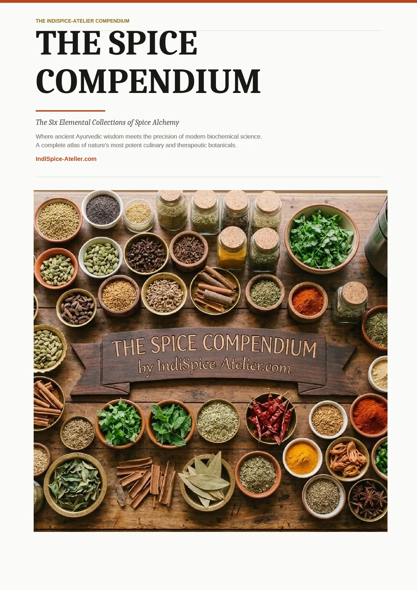 Cover of The Spice Compendium by IndiSpice Atelier — the six elemental collections of spice alchemy